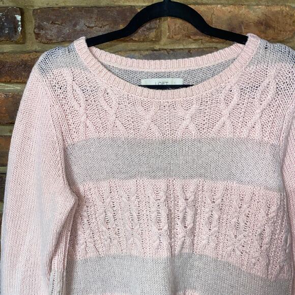 Ann Taylor LOFT Pink Cable Knit Striped Pullover Sweater Women's Size Medium - Picture 2 of 5